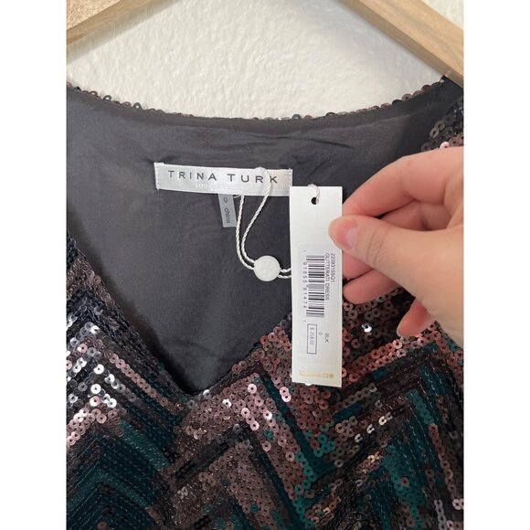 Trina Turk Glitterati Zigzag Holiday Sequin Dress Black Size 0 - Picture 5 of 8